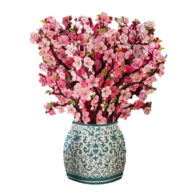 Tarjeta Felicitación Con Ramo Flores Emergente Papel 3D para El Día La Madre (flores Cerezo)