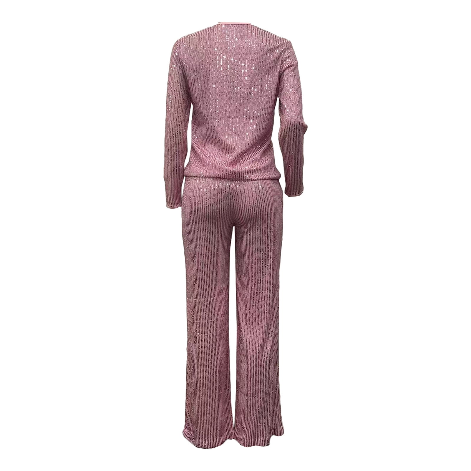 Fall Lounge Sets for Women 2 Piece Cotton Two Piece Pants Outfits for Women Fall Women's Solid Color Sequin Fashion Suit Comfortable Casual Long Sleeve Pants Two-piece Set
