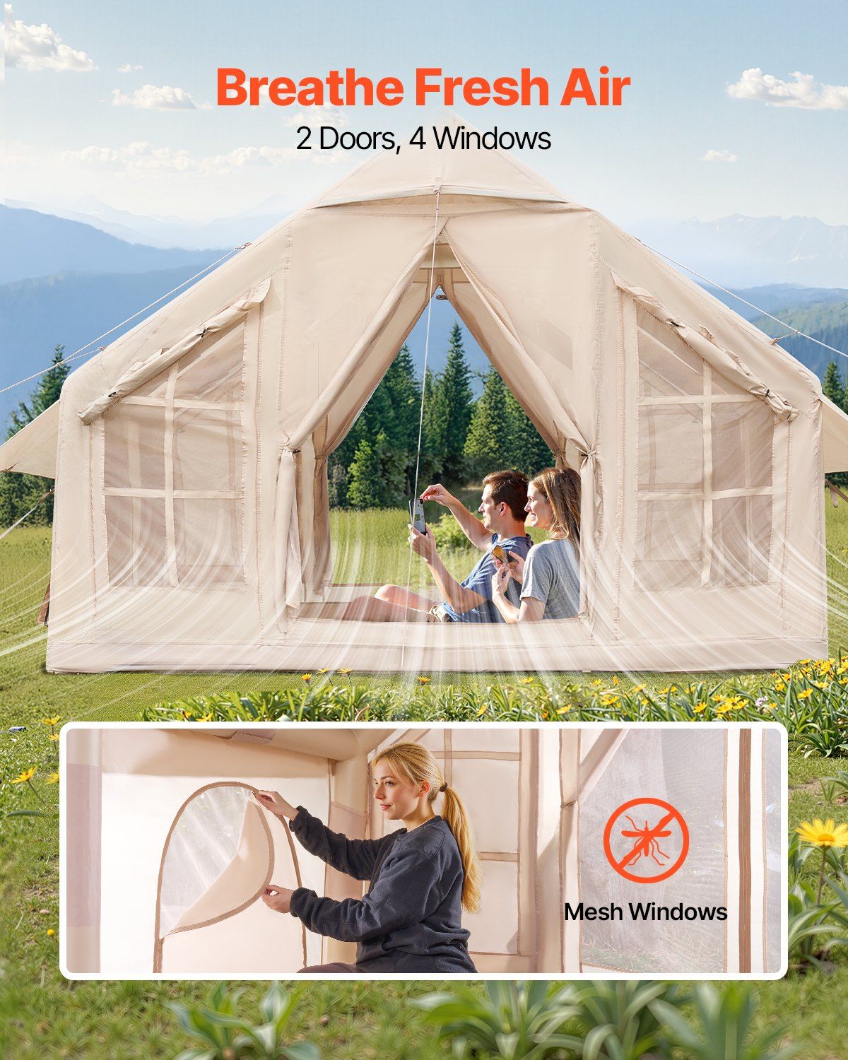 Easy Setup 4-6 Person Inflatable Tent for Camping