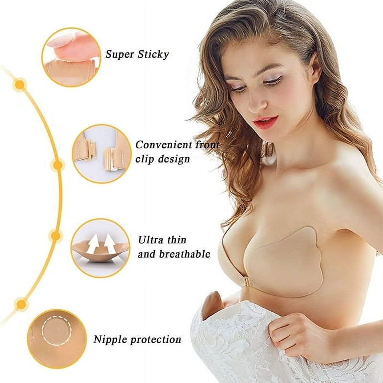 2 Pairs Sticky Bras Strapless Bra for Women, Beige Reusable Self Adhesive  Backless Bra,Applicable to A-D cup