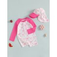 thumbnail image 5 of BemeyourBBs Toddler Baby One Piece Swimsuit with Sunhat Set Infant Girl Bathing Suit Long Sleeve Rash Guard Floral Bow Strawberry Print Half Zipper Swimwear Summer Beachwear, 5 of 9