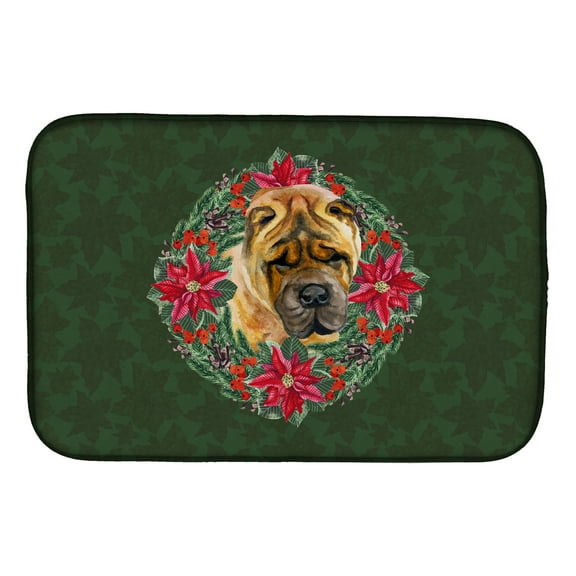 Shar Pei Poinsetta Wreath Dish Drying Mat