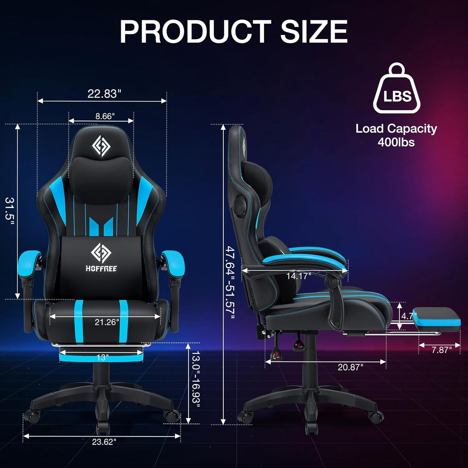 HOFFREE Massage Gaming Chair with Speakers, Leather Game Chair with Bluetooth and Music Rhythm RGB Lights, Big and Tall Gamer Chair with Footrest for Adults, Ergonomic Video Game Chair with Headrest