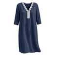 thumbnail image 3 of Puyaiuu Womens Loose Casual Lace V Neck 3/4 Sleeve Midi Dress With Side Pockets Navy M Gift, 3 of 6