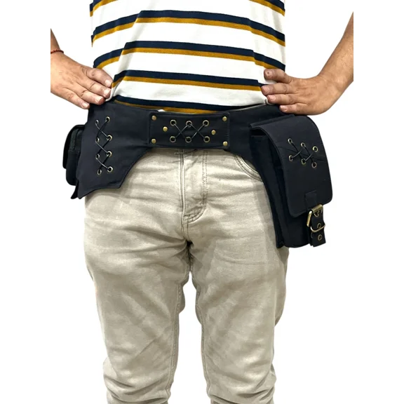 Narayani Crafts Unisex Fanny Pack Utility Waist Bag Cotton Canvas Hip Belt with Pouch Pockets