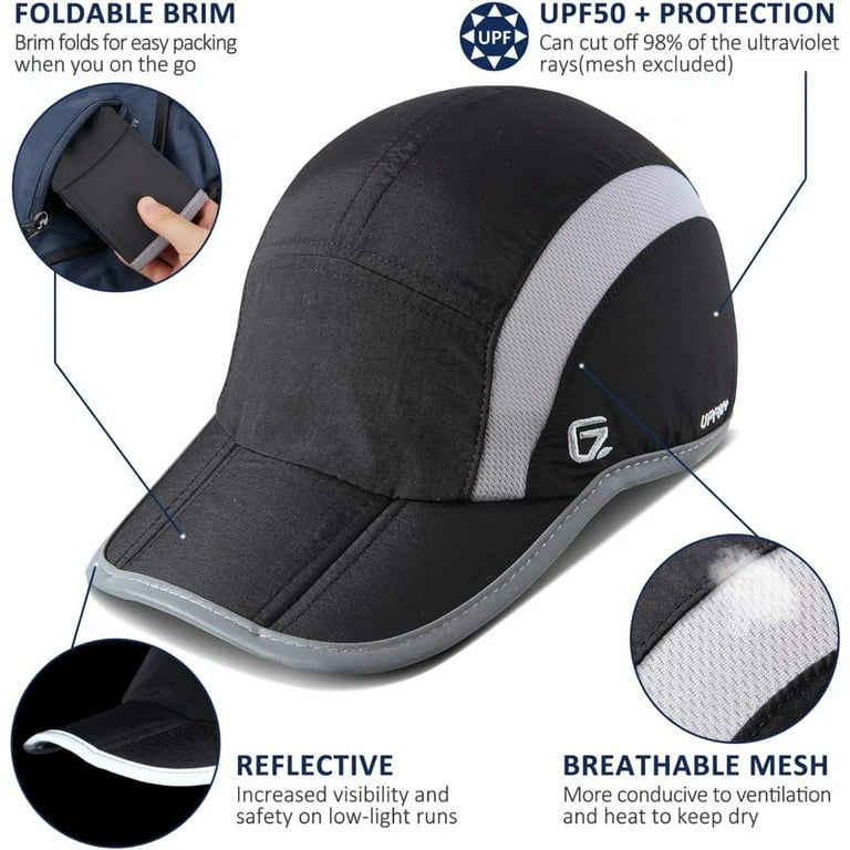 GADIEMKENSD UPF50+ Folding Outdoor Hat Unstructured Reflective Design  Breathable Nylon Sports Cap