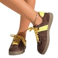 thumbnail image 2 of Domuza Women's Retro Suede Low Top Sneakers, Color Block Stripe Lace Up Casual Walking Shoes, Classic Comfort Fashion Sneakers for Daily Outdoor Wear Yellow 8（EU-40）, 2 of 7