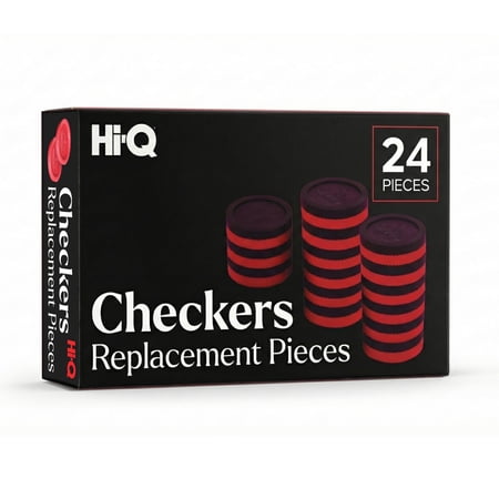 Hi-Q Checkers Replacement Pieces Set of 24 Interlocking Red & Black Game Pieces Durable Plastic Stackable Checkers for Replacement or DIY Boards Includes 12 Red & 12 Black