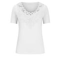 thumbnail image 5 of AXXD White Basic Tshirts Shirts for Women Summer 2024 Lace Solid Color Pullover V-Neck Long Sleeve T-Shirt Top, 5 of 5