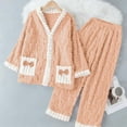 thumbnail image 2 of Ashirexll Two Piece Sets for Women, Fuzzy Pajamas for Women, Winter Button Fleece Cardigan Pocket Casual Long Top and Pants Set, 2 of 5