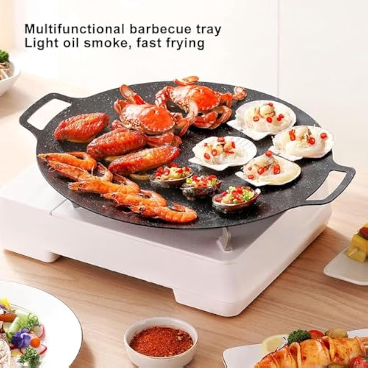 Consecutivte Non-Stick Round Baking Pan, Korean Grill Pan For Indoor Cooking, For Home Kitchen Camping Travel, With Clip (34cm/13.38in)