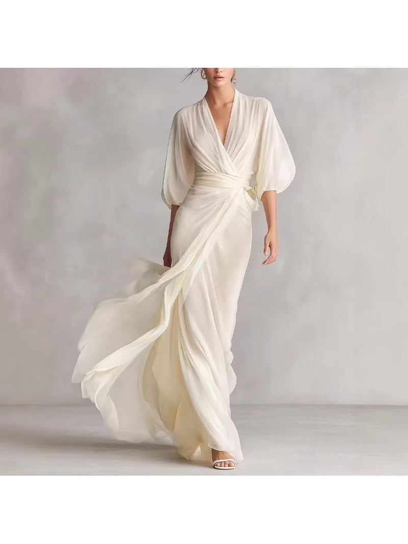 ivory wrap maxi dress Women's Ivory Wrap Maxi Dress Sweet Cream/White S/M/L MEAN BLVD