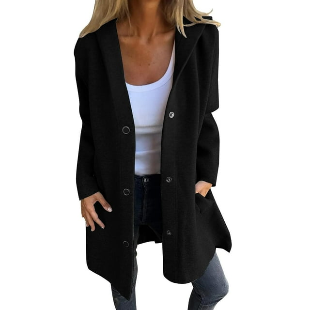 Swstbby Soldes d'Automne! Vestes d'Automne pour Femmes, Sweat à Capuche Automne et Hiver pour Femmes Veste Ample à Manches Longues Couleur Unie Décontractée Manteau Noir G