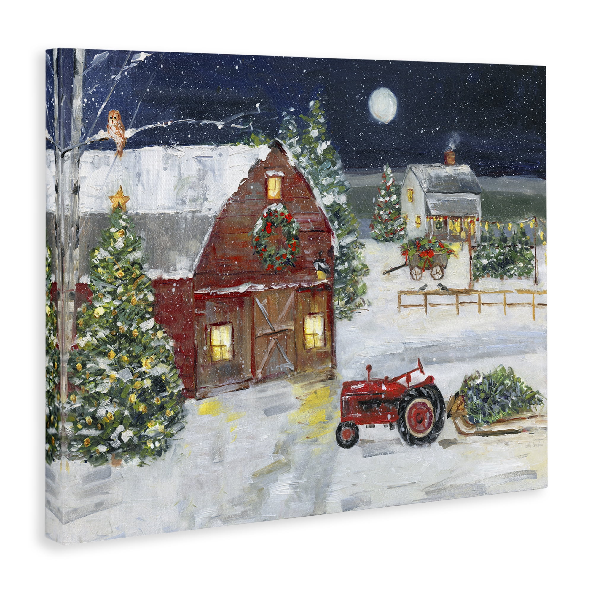 Stupell Industries Snowy Farm & Tractor Holiday Painting Gallery Wrapped Canvas Art Prints Wall Art, 48 x 36