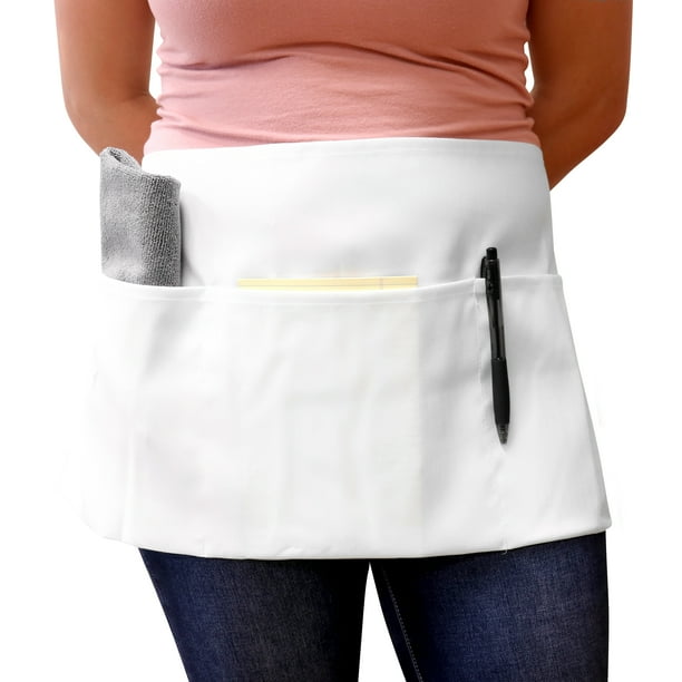 3Pocket Waist Aprons, 12 Pack, White, 100 Soft Spun Polyester