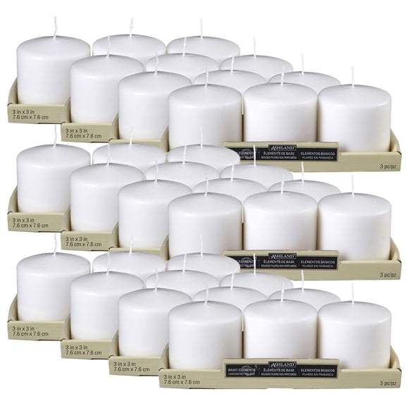 12 Packs: 3 ct. (36 total) Basic Elements White Pillar Candles by Ashland