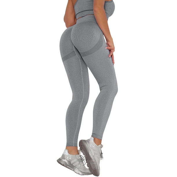 Pantalones de yoga de cintura alta con efecto scrunched para mujer - Leggings elásticos sólidos con cinturilla en forma de V para entrenar en el gimnasio