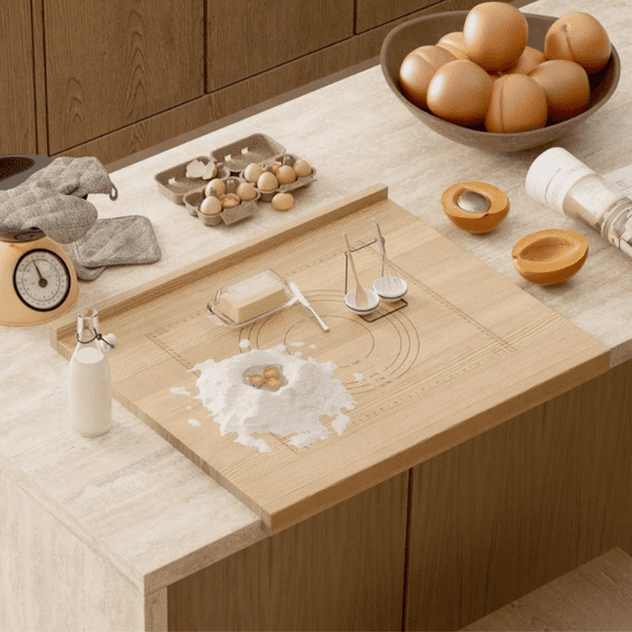 Qunbio Over-The-Counter-Edge Bread Board, 2-in1 Wood Pastry Board with Caving Ruler & Pie Template, Kneading Board