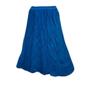 Mogul Women's Long Skirt Blue Rayon Boho Chic Summer Skirts