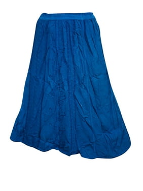 Mogul Women's Long Skirt Blue Rayon Boho Chic Summer Skirts