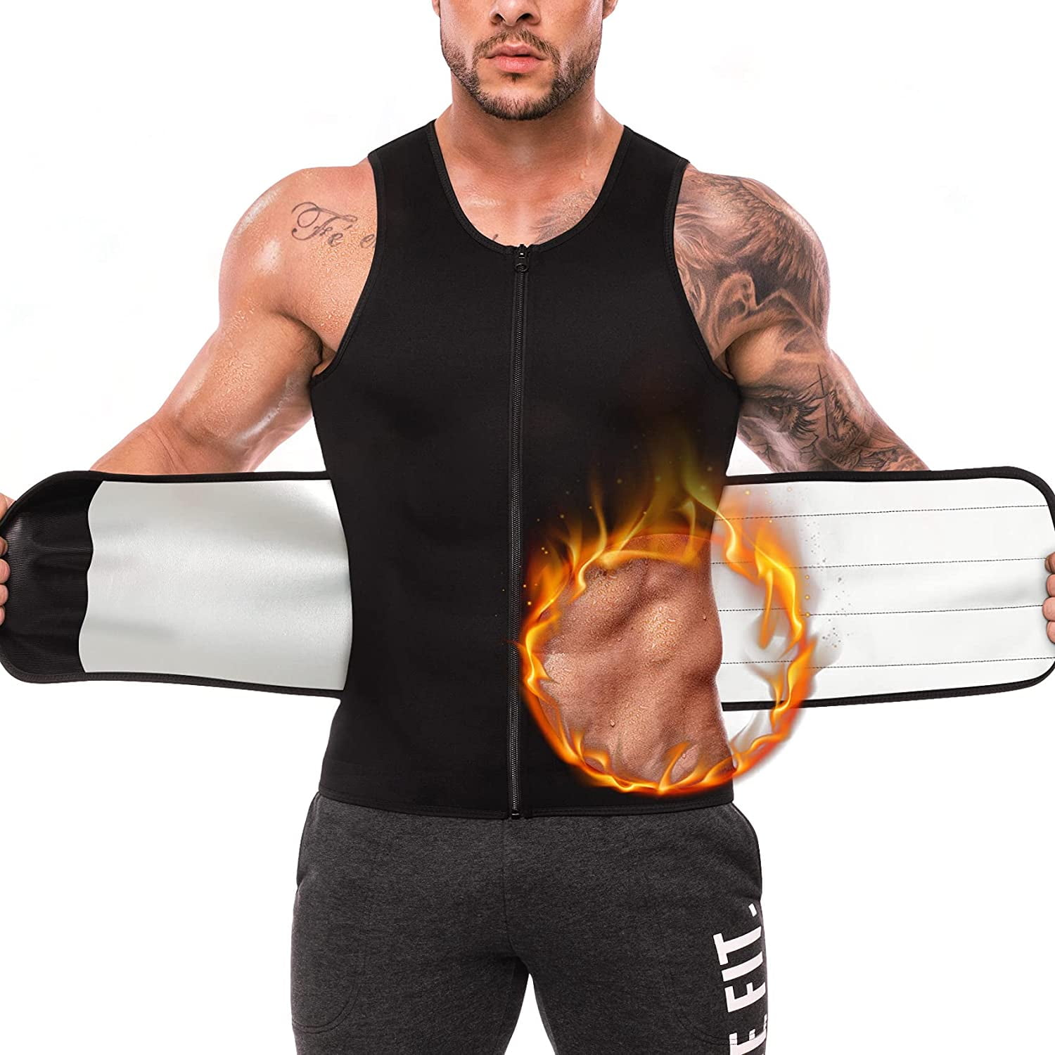 Junlan Sauna Vest for Men Waist Trainer Sweat Vest for Men Weight Loss Heat Trapping Vest Workout Vest for Men
