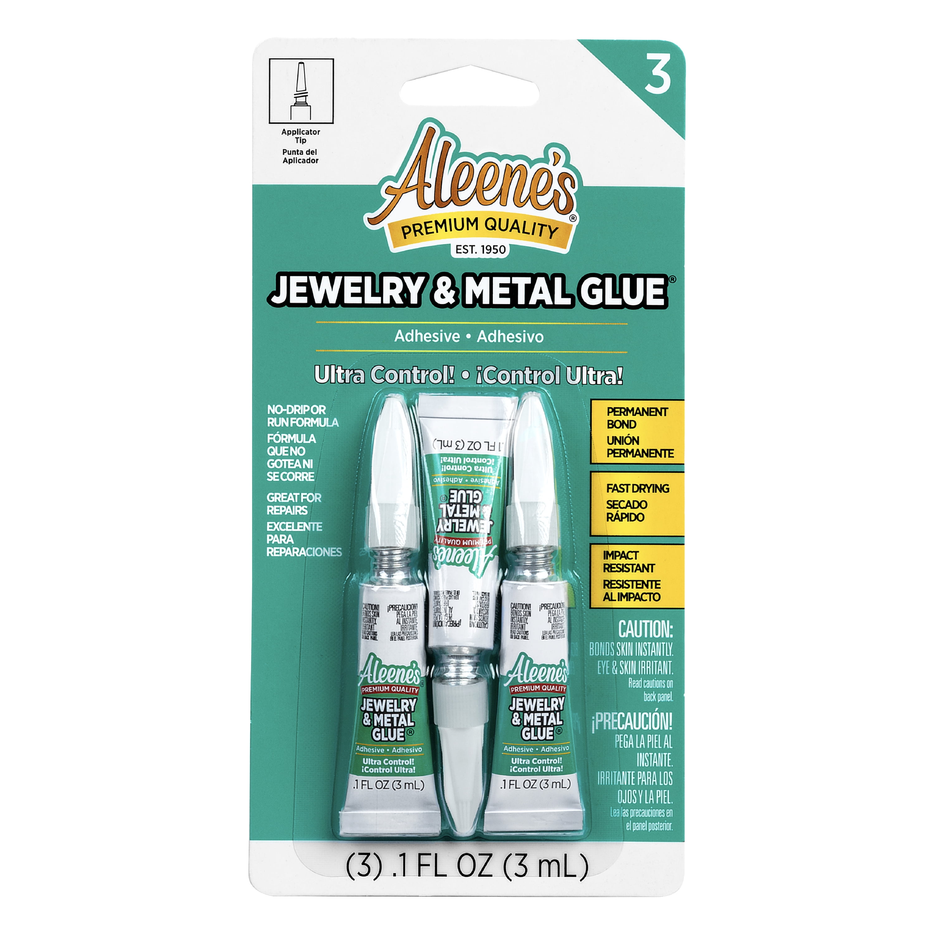 (3 pack) Aleene's Jewelry & Metal Glue 0.1 fl oz 3 Pack, Dries Clear, Permanent Bond