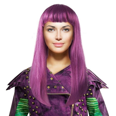 Descendants 2 Mal Style Wig Purple Hairpiece w/ Wig Cap Cosplay Costume Party for Women Girls