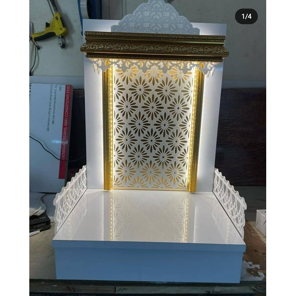 Wooden Temple For Home And Office With LED Lights / Puja Mandir For Home / Wall Hanging And Table Top Mandir / Pooja Mandap / White Temple