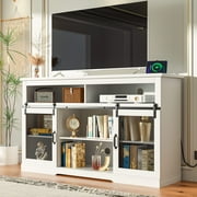 Tolead Farmhouse Style TV Stand for 65"+ TVs, Top, Sturdy, Dvds, Tall Entertainment Center, White