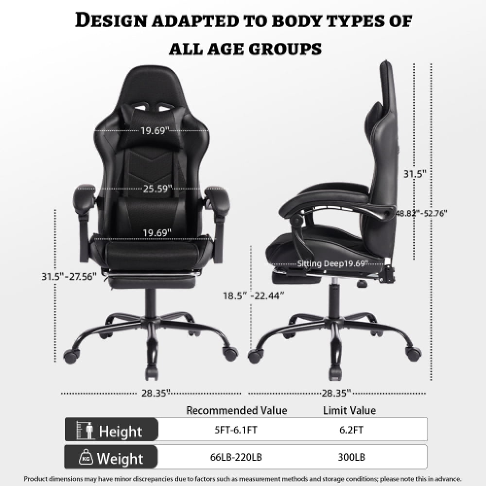 DEEPfurniture E-sports Gaming Chair Sports Car Driving Seat PU Material Moulded Sponge Comfortable and Safe With Massage Black