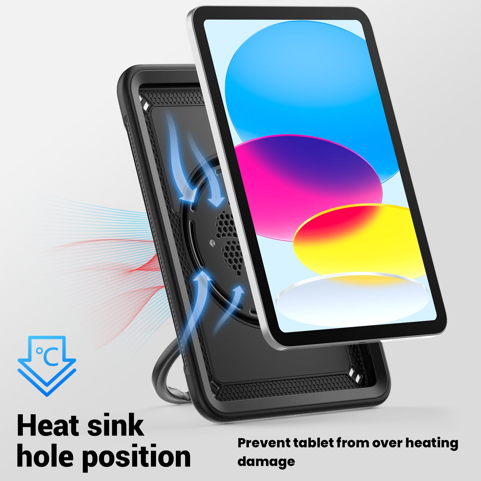 Shockproof Case for Apple iPad 11th 10th Generation 2025 2022, Rugged Hybrid Protective Cover with Pencil Holder & Shoulder Strap Kids Friendly Rotating Stand Case for iPad 11th 10th Gen, Black