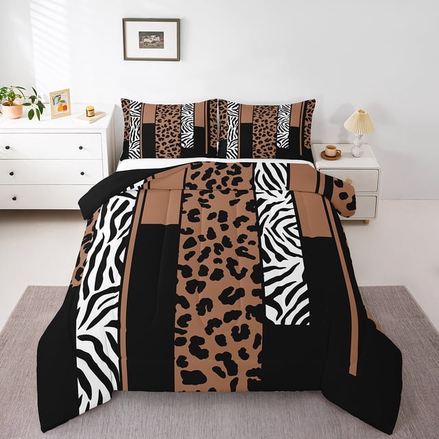 Erosebridal Brown Cheetah Print Bedding Twin Comforter Set, Rustic Animals Down Comforter, Zebra Room Decor, Reversible