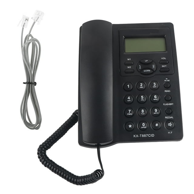 Teléfono con cable semi manos libres con pantalla LCD y altavoz Teléfono con cable con alarmas de 3 grupos - Negro