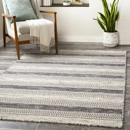 Hauteloom Vernonia Living Room, Bedroom Area Rug - 100% Wool - Modern Farmhouse Neutral - Hand Woven - Beige, Gray, Black - 2' x 3'
