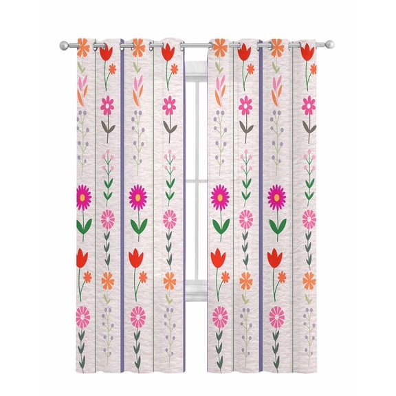 Purple Pink Spring Floral Sheer Curtains 84 Inch Length 2 Panels Set for Living Room/Bedroom, Colorful Summer Flowers Botanical Kitchen Curtains Grommet Curtains Window Treatments 42"x84"x2