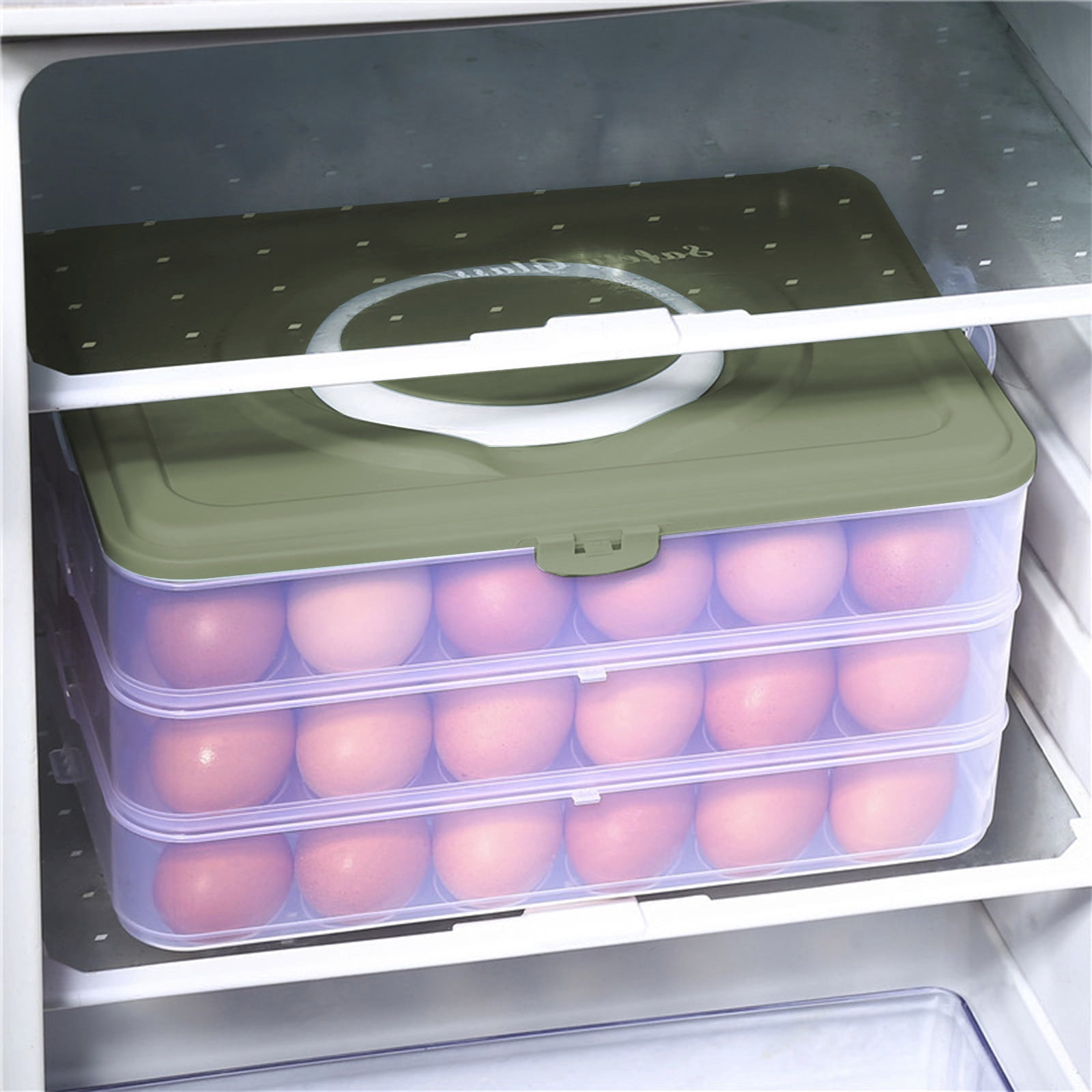 DZQMTKX Large Capacity Egg Holder, Stackable Fridge Organizer, 3-Tier Egg Storage Container with Lid And Handle, Transparent Egg Container for Refrigerator, Kitchen Food Storage Box for Home Use