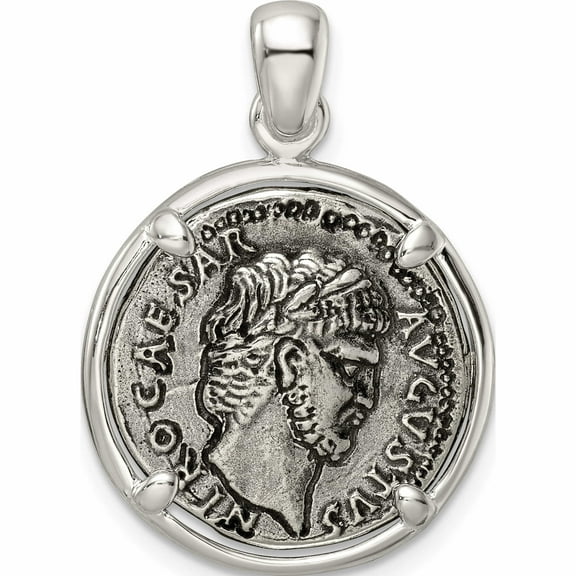 Sterling Silver Polished Antiqued Caesar Coin Pendant (29 X 20.9) Made In Italy -Jewelry By Sweet Pea