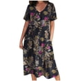 thumbnail image 1 of Birdeem Robe Décontractée Vintage Aguichant à Manches Courtes Col en V avec Boutons et Poches pour Femmes, 1 of 7