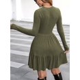 thumbnail image 6 of Womens Long Sleeve Fall Dresses with Flowy Casual Ribbed Knit Crew Neck Knee Length Sweater Dress Green S, 6 of 8