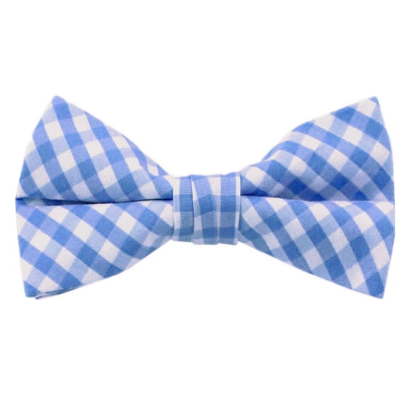 Jacob Alexander Men's Gingham Checkered Pattern Pre-Tied Clip-On Bow Tie - Light Blue