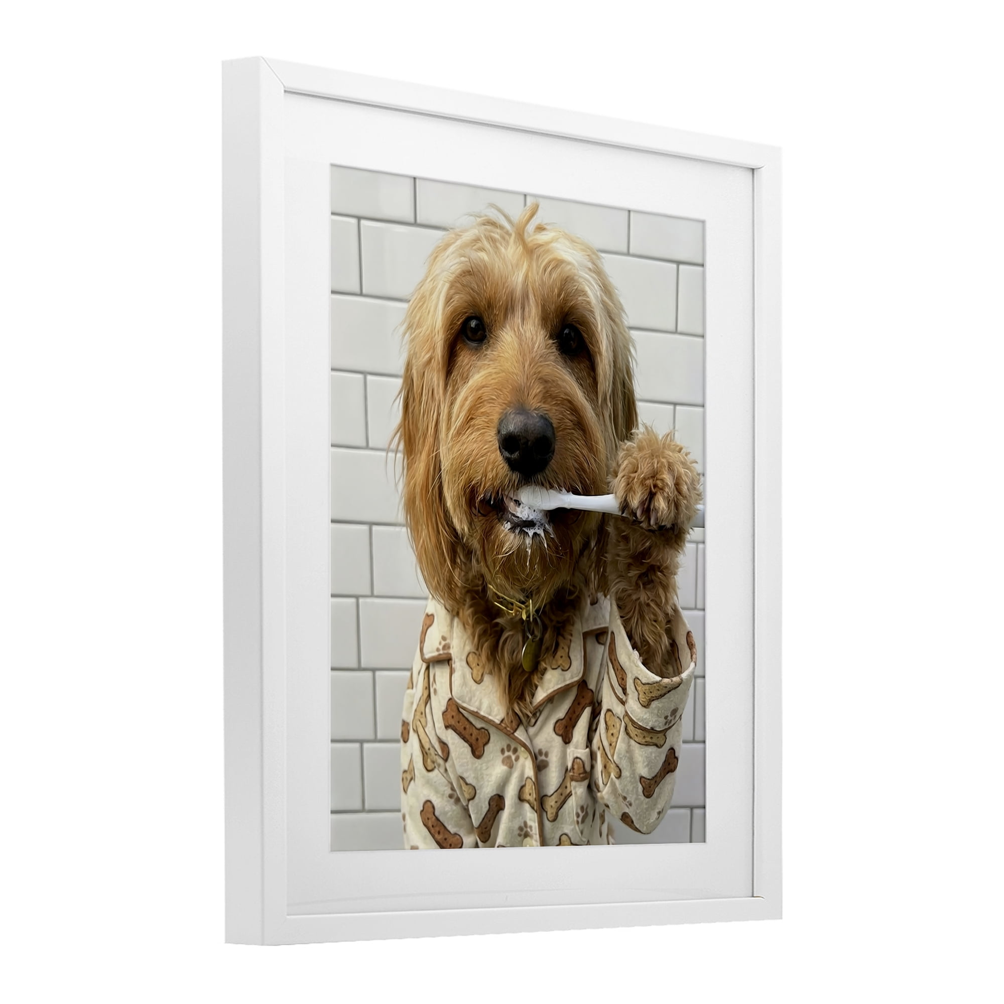 Stupell Industries Realistic Dog Brushing Teeth White Framed Print Under Glass, design by Abigail Walker