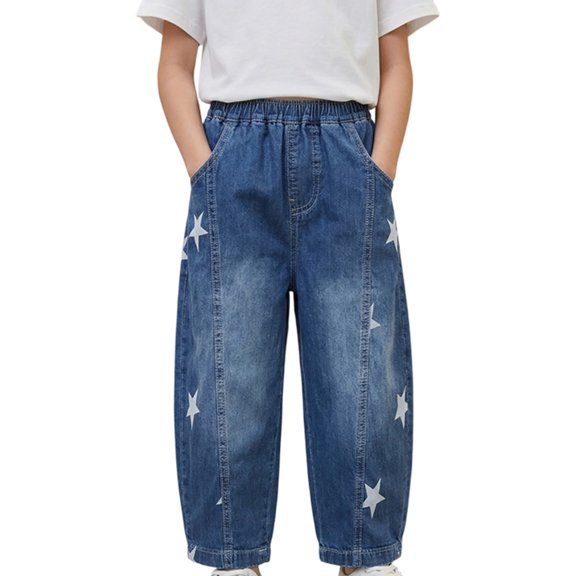 UJNDER Boys Denim Pants Loose Fit Long Trousers for Toddler Kids with Mid Rise Elastic Waist and Comfortable Wear Boys Pants,Dark Blue,3-4 Years