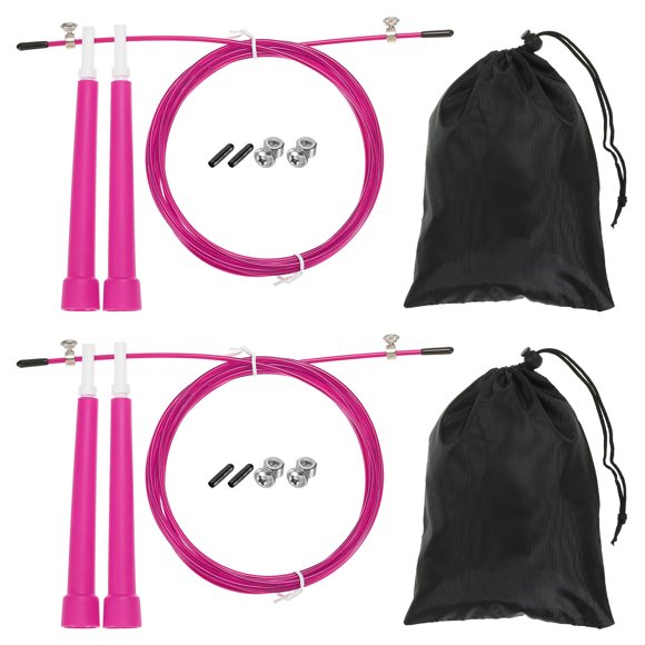 Unique Bargains Speed Jump Rope Adjustable Speed Skipping Rope with Storage Bag and Spare Parts Pink 2 Set