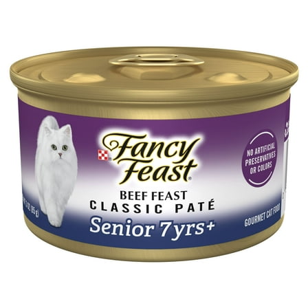 Purina Fancy Feast Senior Classic Pate Kitten Food, Wet Cat Food, Beef Feast, 3 oz Cans (24 Pack)