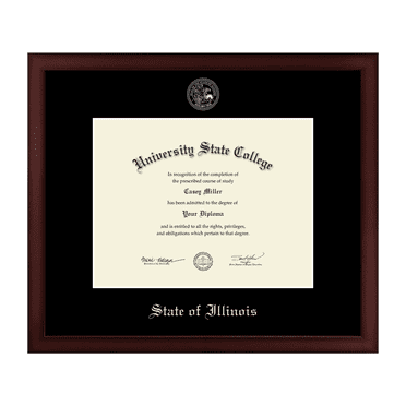 Framerly - State of Illinois 11w x 8.5h Diploma Frame - Gold Embossed Certificate Frame - Cherry Moulding with Black Matting