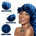 thumbnail image 3 of DODAMOUR Extra Long Satin Bonnet for Women, Adjustable Braid Bonnet with Tie Band, Double Layer Elastic Silk Bonnet for Braids Hair Sleeping Cap (Navy Blue), 3 of 7