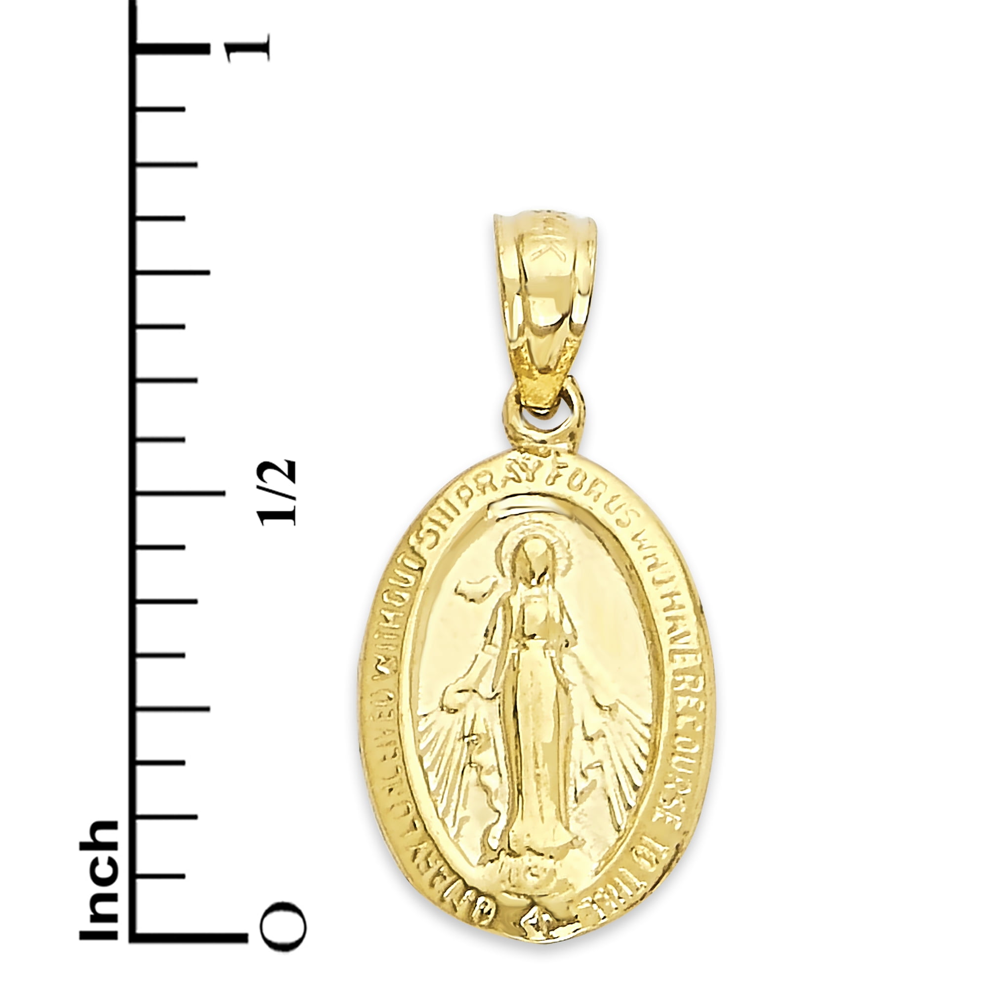 Golden Fire Solid 14k Gold Miraculous Medal Pendant Catholic