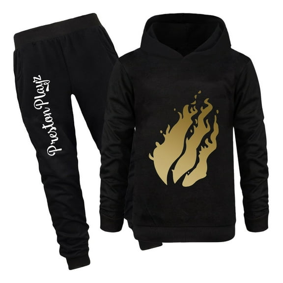 Boys Girls Flame Hoodie Outfit Preston Playz 2 Piece Pullover Sweatshirt and Joggers Set Game Tracksuit for Kids