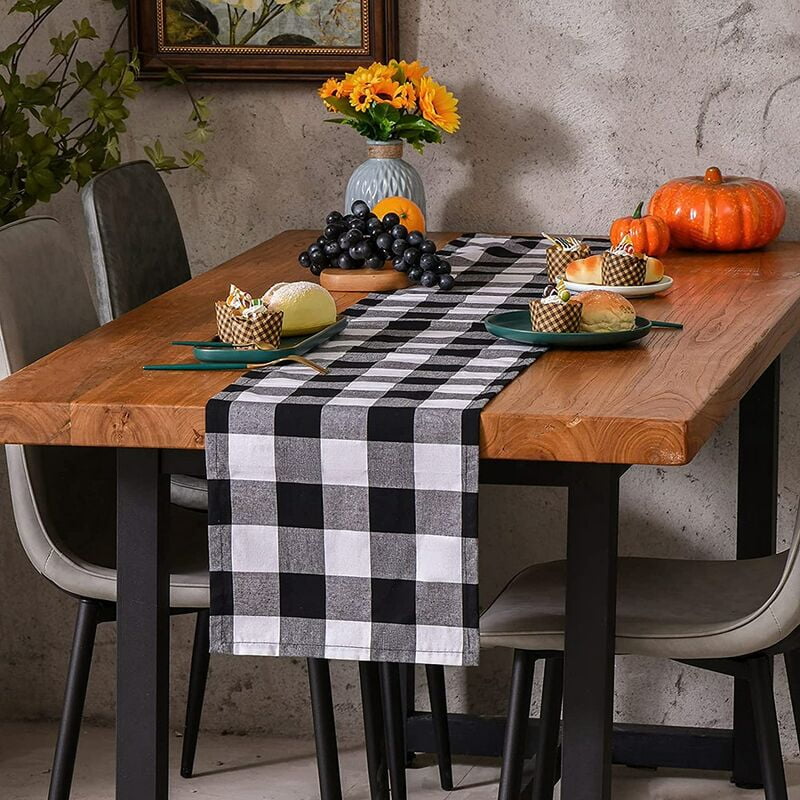 Black white plaid table runner outlet