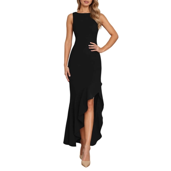Afdoent Dresses For Women 2026 Elegant Long Slit High Low Evening Gown With Ruffle Hem Party Dress For Party Formal Dresses